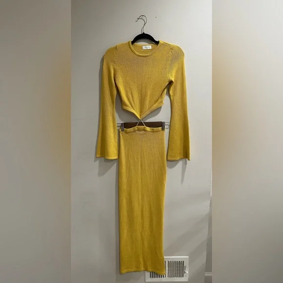 Meshki Anna Flare Sleeve Knit  Dress Yellow - Picture 3 of 16